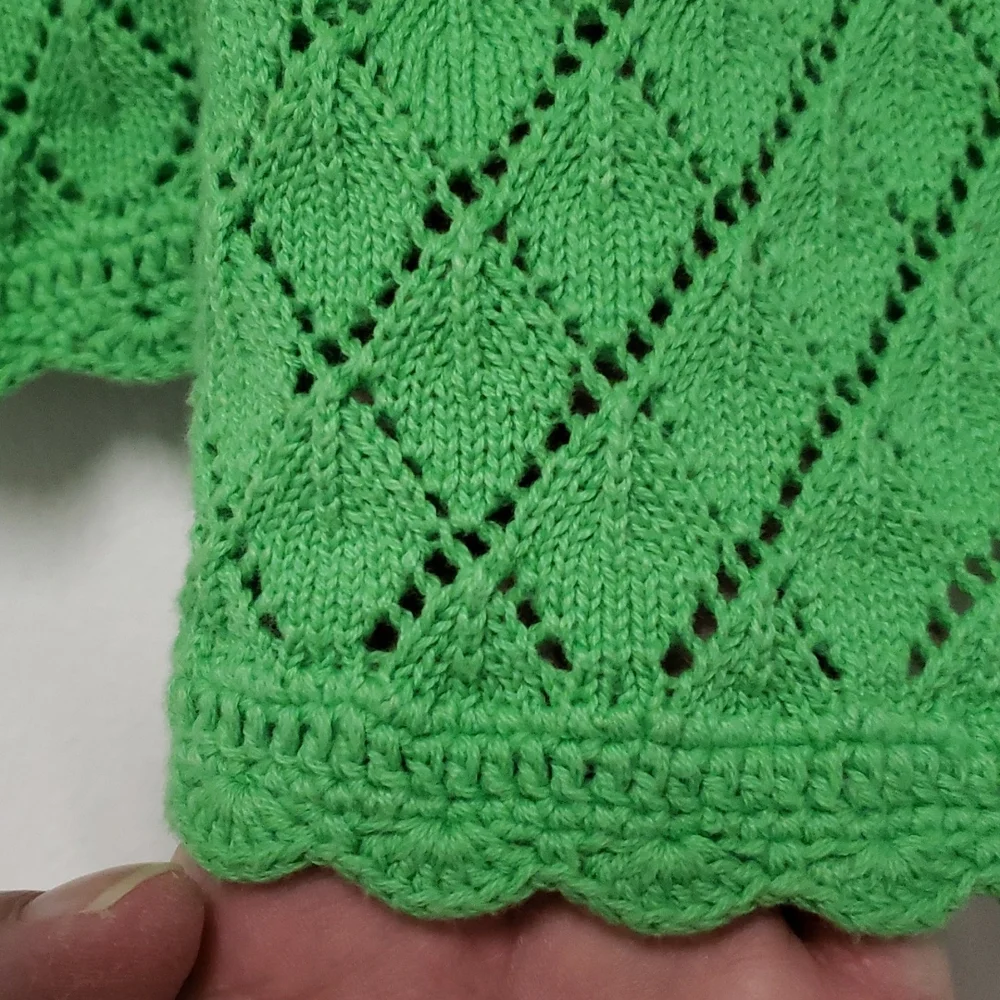 Vintage Open-knit Pointelle Green Cardigan Sweater‎ Size Small-Medium